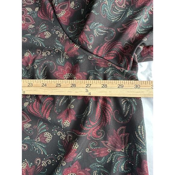 Catherines 3X 26/28 Button Up Tunic Top Black Red Floral Boho 3/4 Sleeves Fall - Picture 10 of 12